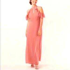🆕 NWT Lauren Conrad Ash Rose Cold Shoulder Ruffled Maxi Dress